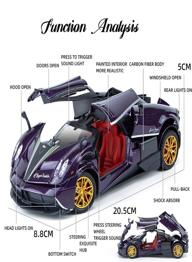 KENIRY Exclusive Alloy Metal Pull Back Die-cast Car Scale Model with Sound Light Mini Auto Toy for Kids Metal Model Toy Car with Sound and Light?New Version? (Pagani HUAYIRA - Multicolor) - Image 2